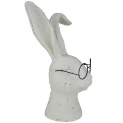 10.75" White Bunny Rabbit Head Statue With Glasses -Ornaments Store raz 4011105 1 54463.1588411414