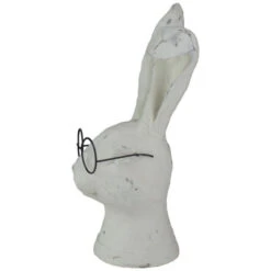 10.75" White Bunny Rabbit Head Statue With Glasses -Ornaments Store raz 4011105 3 29424.1588411415