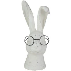 10.75" White Bunny Rabbit Head Statue With Glasses