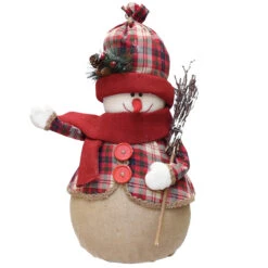 Northlight 22" Red And Brown Snowman With Broom Christmas Tabletop Figurine