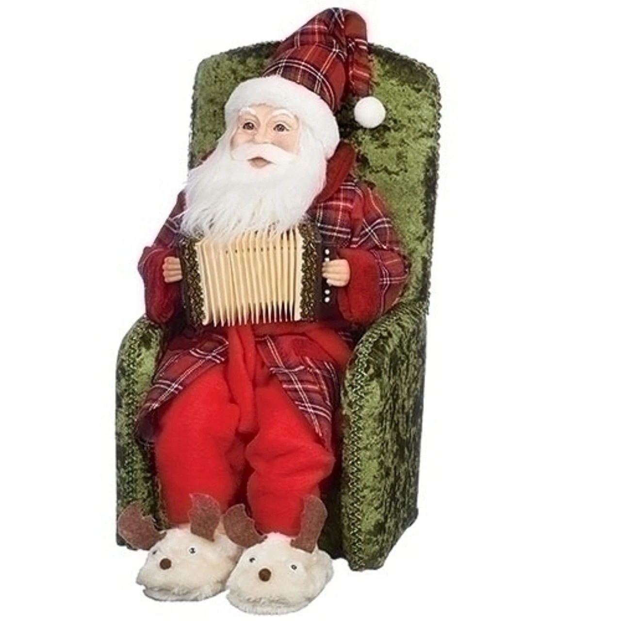 16” Musical Motion Santa In Red Robe Sitting On Chair 3 16” Musical Motion Santa In Red Robe Sitting On Chair