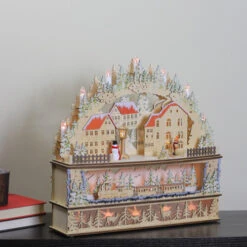 Roman 17.25" Beige And Red LED Lighted 3 Level Cut Town Christmas Tabletop Decoration -Ornaments Store roman20131470 4 75958.1587644956