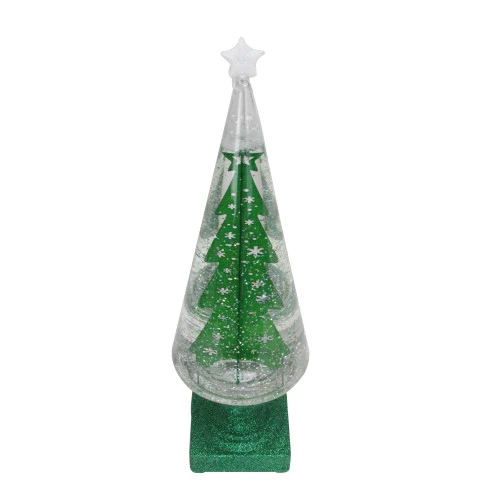 Roman 14" Green Glitter LED Swirl Water Dome With Christmas Tree Table Top Decoration 4 Roman 14" Green Glitter LED Swirl Water Dome With Christmas Tree Table Top Decoration - Image 2