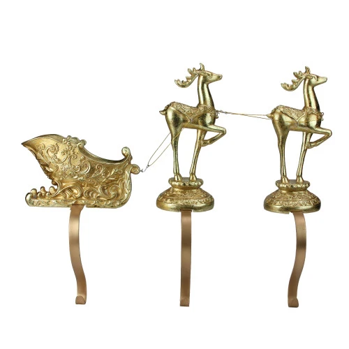 Roman 3-Piece Gold Weathered Reindeer And Sleigh Christmas Stocking Holder 3 Roman 3-Piece Gold Weathered Reindeer And Sleigh Christmas Stocking Holder