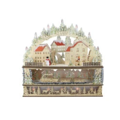 Roman 17.25" Beige And Red LED Lighted 3 Level Cut Town Christmas Tabletop Decoration