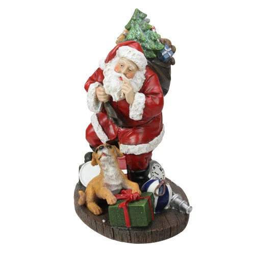 Roman 8.75" Tiptoeing Santa With Smiling Dog Christmas Tabletop Figurine 4 Roman 8.75" Tiptoeing Santa With Smiling Dog Christmas Tabletop Figurine - Image 2
