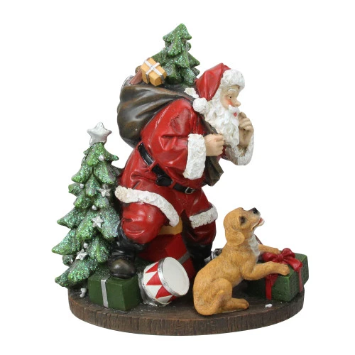 Roman 8.75" Tiptoeing Santa With Smiling Dog Christmas Tabletop Figurine 3 Roman 8.75" Tiptoeing Santa With Smiling Dog Christmas Tabletop Figurine