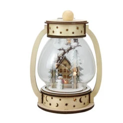 Roman 9.75" Clear And Beige LED Woodland Christmas Dome Lantern Tabletop Decoration