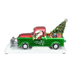 Roman 11" Green And Red Musical LED Lighted Polar Plowing Truck With Santa Claus Decoration