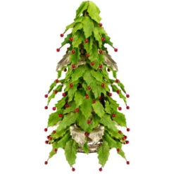 Roman 1.5' Slim Twas Night Red Holly Berry And Leaf Artificial Christmas Cone Tree - Unlit
