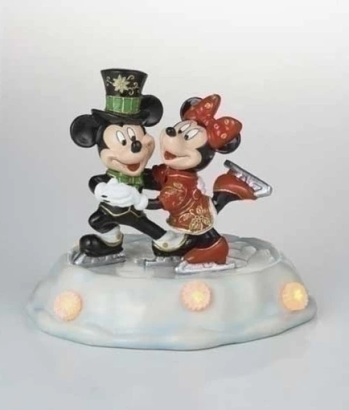 Roman Pre-Lit Black And Red Cloisonne Mickey With Minnie Skating Christmas Figurine 7" 4 Roman Pre-Lit Black And Red Cloisonne Mickey With Minnie Skating Christmas Figurine 7" - Image 2