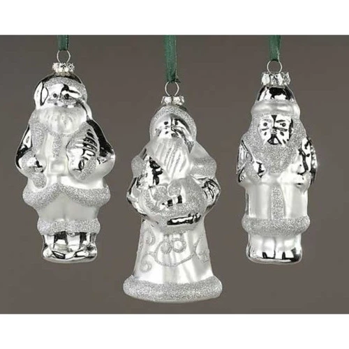 Roman Set Of 12 Silver Glittered Santa Claus Christmas Ornaments 7" 4 Roman Set Of 12 Silver Glittered Santa Claus Christmas Ornaments 7" - Image 2