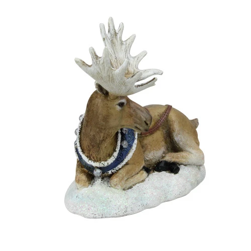 Roman 6.5” Brown And Blue Resting Moose With Blue Harness Christmas Tabletop Figurine 4 Roman 6.5” Brown And Blue Resting Moose With Blue Harness Christmas Tabletop Figurine - Image 2