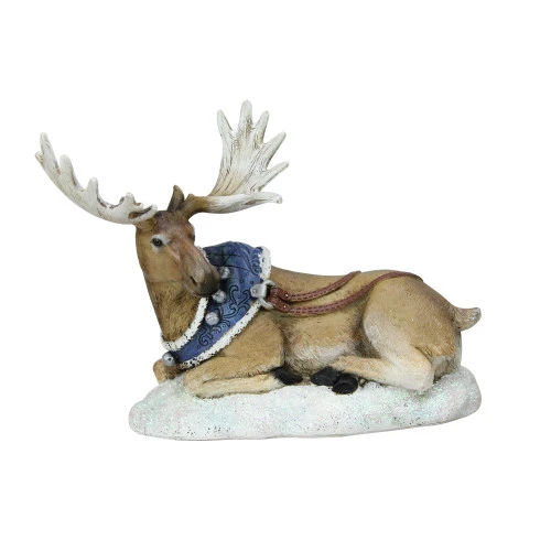 Roman 6.5” Brown And Blue Resting Moose With Blue Harness Christmas Tabletop Figurine 3 Roman 6.5” Brown And Blue Resting Moose With Blue Harness Christmas Tabletop Figurine