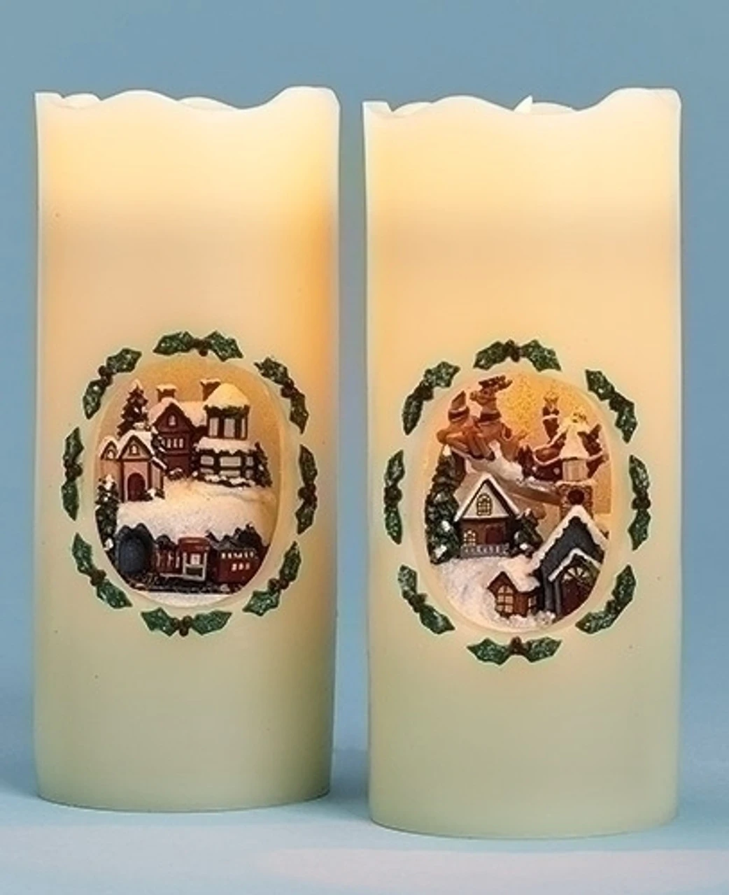 Roman 7" White And Green Santa's Train Station LED Lighted Christmas Pillar Candle 3 Roman 7" White And Green Santa's Train Station LED Lighted Christmas Pillar Candle