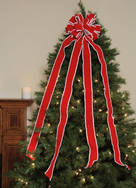 48" Red And White Fringe 16 Loop Commercial Christmas Bow Decoration 5 48" Red And White Fringe 16 Loop Commercial Christmas Bow Decoration - Image 3