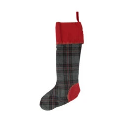28" Gray And Red Rustic Chic Plaid Christmas Stocking -Ornaments Store sage xaf13717rd gray 3 21793.1599268556