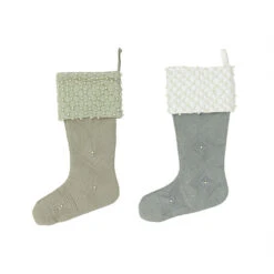 Set Of 2 Gray And Brown Quilted Christmas Stockings 18" -Ornaments Store sage xaf16895 3 63917.1599269153