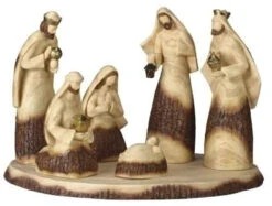 Roman Set Of 7 Brown And Beige Wood Look Religious Christmas Nativity Set With Base 19"