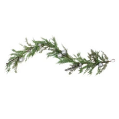 5' Green And Silver Iced Cedar Christmas Garland With Ornaments Bells - Unlit
