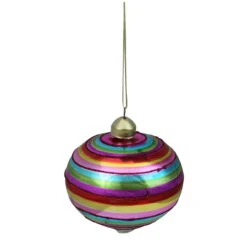 4" Red And Green Cirque Striped Glass Onion Christmas Ornament