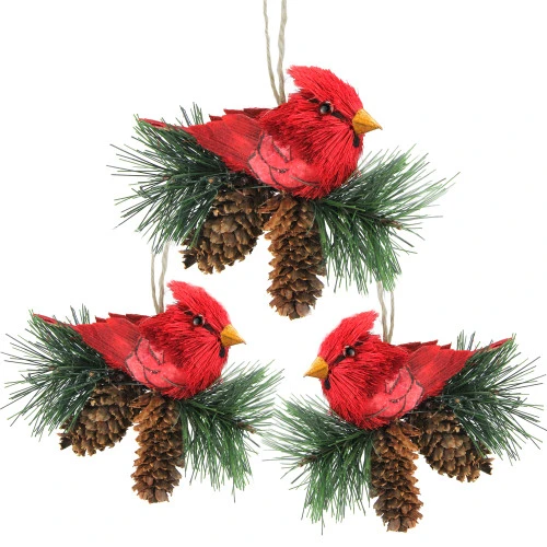 Northlight Set Of 3 Red Cardinal Birds On Pine Cone Nest Christmas Ornaments 5" 3 Northlight Set Of 3 Red Cardinal Birds On Pine Cone Nest Christmas Ornaments 5"