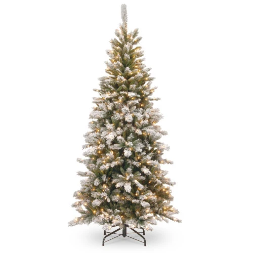 Christmas Central 7.5’ Pre-Lit Slim Snowy Mountain Pine Artificial Christmas Tree, Clear Lights 3 Christmas Central 7.5’ Pre-Lit Slim Snowy Mountain Pine Artificial Christmas Tree, Clear Lights