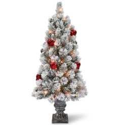 Christmas Central 4’ Pre-Lit Potted Snowy Bristle Pine Artificial Christmas Tree, Clear Lights