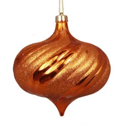 4ct Burnt Orange Swirl Shatterproof Shiny Christmas Onion Drop Ornaments 5.75"