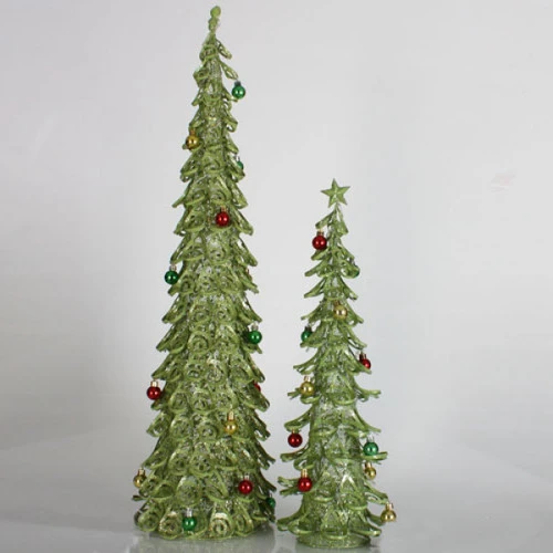 Set Of 2 Lime Green Glitter Mesh Artificial Christmas Tree Tabletop Decors 3' 4 Set Of 2 Lime Green Glitter Mesh Artificial Christmas Tree Tabletop Decors 3' - Image 2