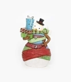 Roman 7" Vibrantly Colored Striped And Yarn Wrapped Snowman With Gifts Christmas Figure