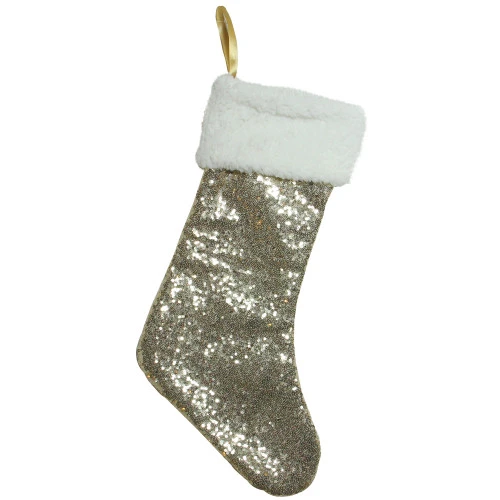 Northlight 18" Gold Paillette Sequins Christmas Stocking With High Pile Fleece Cuff 3 Northlight 18" Gold Paillette Sequins Christmas Stocking With High Pile Fleece Cuff