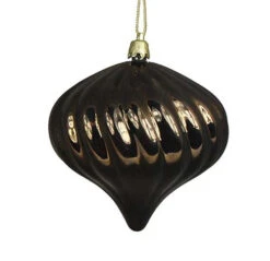 4ct Chocolate Brown Shatterproof Shiny Swirl Onion Drop Christmas Ornaments 4" (101mm)