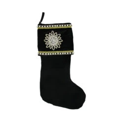 22" Black And Gold Trimmed Jewel Christmas Stocking
