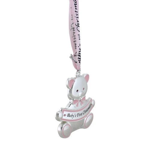 Northlight 3" Pink And Silver Teddy Bear 'Baby's First Christmas' Ornament 4 Northlight 3" Pink And Silver Teddy Bear 'Baby's First Christmas' Ornament - Image 2