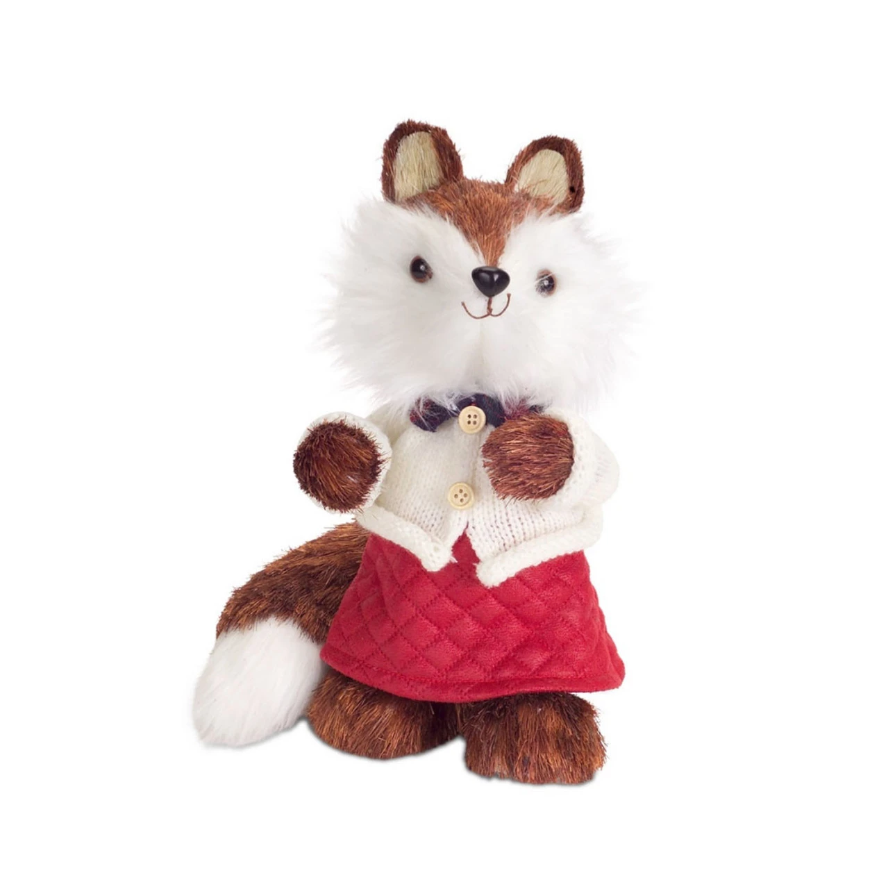 10.75" Brown And White Mrs. Fox Wearing Dress Christmas Decoration 3 10.75" Brown And White Mrs. Fox Wearing Dress Christmas Decoration