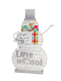 18" Silver Colored Carved Look "Love Is Cool" Snowman Christmas Tabletop Decoration