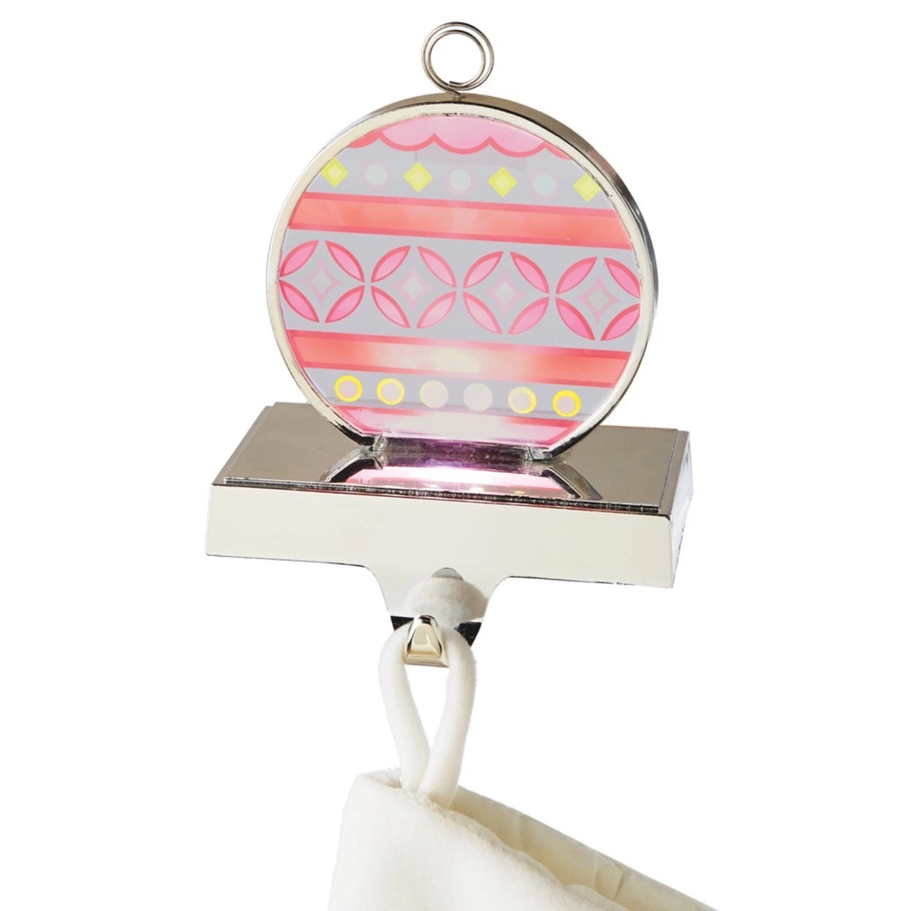 6.5" Coral Red And Yellow LED Lighted Flashing Ornament Christmas Stocking Holder 3 6.5" Coral Red And Yellow LED Lighted Flashing Ornament Christmas Stocking Holder