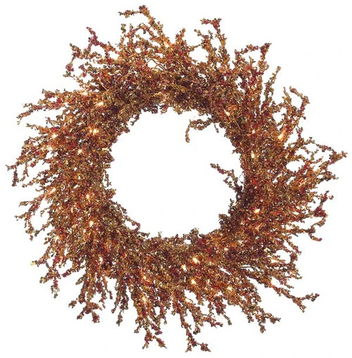 Pre-Lit Brown Berries And Ice Artificial Christmas Wreath - 26-Inch, Clear Lights 3 Pre-Lit Brown Berries And Ice Artificial Christmas Wreath - 26-Inch, Clear Lights