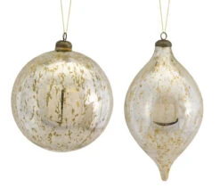 Set Of 4 Ivory And Silver Colored Christmas Ball And Drop Ornaments 10"