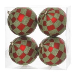 4ct Red And Lime Green Checkered Shatterproof Finish Christmas Ball Ornaments 4.75" (120mm)
