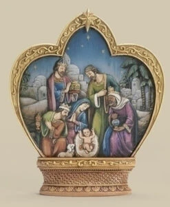 Roman 10.5" Blue And Gold Crown With Religious Nativity Scene Tabletop Decor