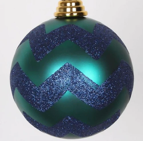 2-Finish Green And Blue Chevron Shatterproof Christmas Ball Ornament 8" (200mm) 4 2-Finish Green And Blue Chevron Shatterproof Christmas Ball Ornament 8" (200mm) - Image 2