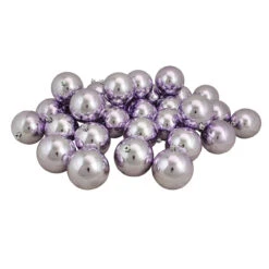 32ct Purple And Silver Shatterproof Shiny Christmas Ball Ornaments 3.25" (80mm)