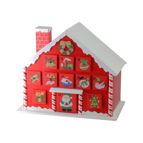 Northlight 10.25" Red And White Advent House With Chimney Storage Box 4 Northlight 10.25" Red And White Advent House With Chimney Storage Box - Image 2