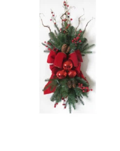 34" Red And Green Ribbon With Berries Artificial Christmas Swag - Unlit