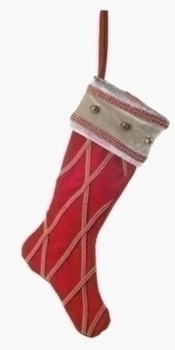 Roman 26" Red And Beige Embroidered Jingle Bell Christmas Stocking