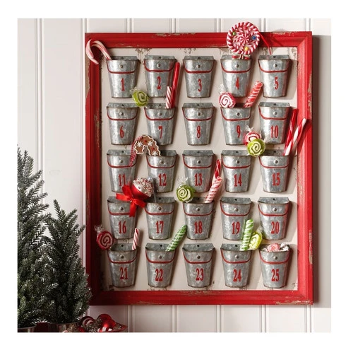 24" Red And Gray Weathered Bucket Christmas Advent Calendar 4 24" Red And Gray Weathered Bucket Christmas Advent Calendar - Image 2