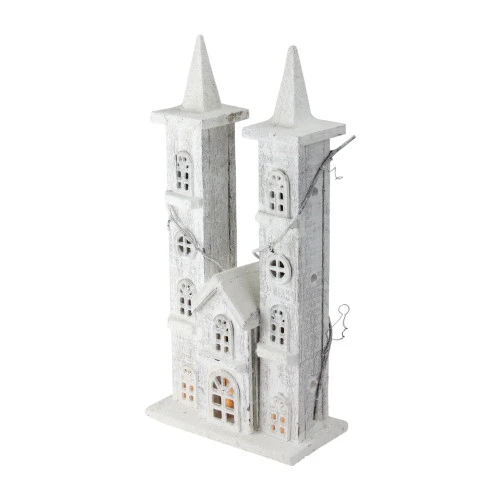 Northlight 15.75" White Pre-Lit LED Snowy Double Tower Church Christmas Decor 4 Northlight 15.75" White Pre-Lit LED Snowy Double Tower Church Christmas Decor - Image 2