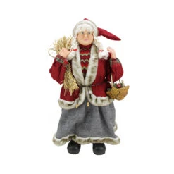 Northlight 23.5" Red And Gray Standing Mrs. Claus Christmas Figurine With Basket